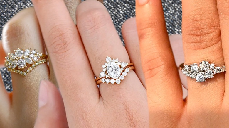 women wearing cluster engagement rings