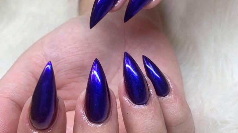 cobalt blue chrome stiletto nails