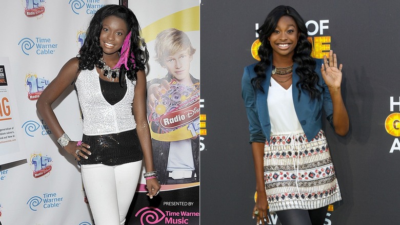 Young Coco Jones wearing layered outfits on different red carpets