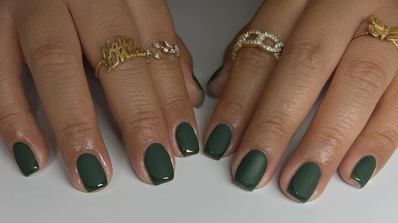 green matte and glossy nails 