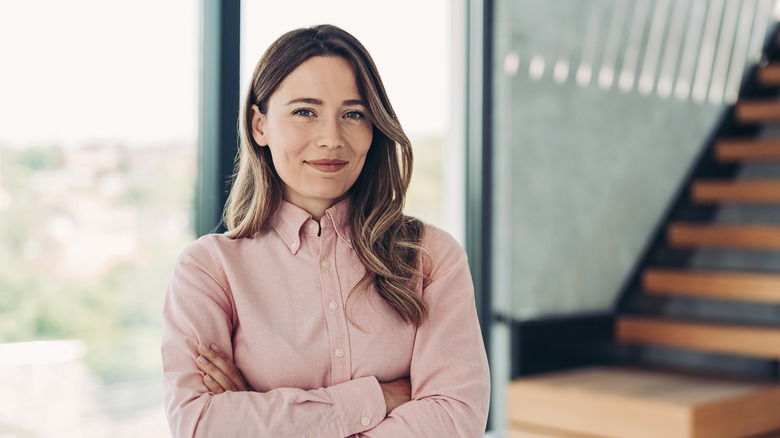 Professional woman in button-up shirt