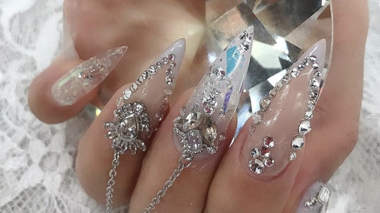 Cuticle chains on clear polish base