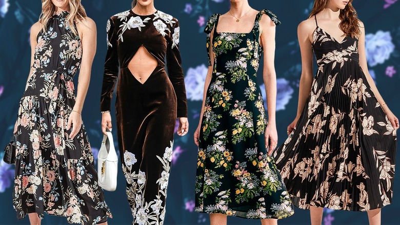 Women wearing dark floral dresses