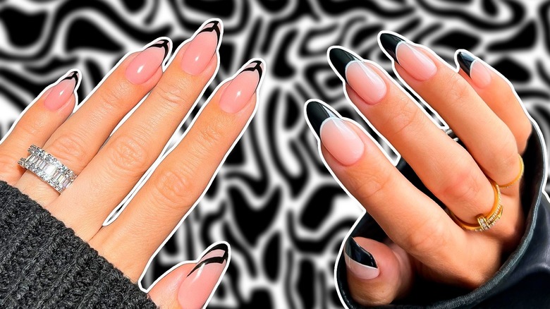 Hands displaying dark French manicures