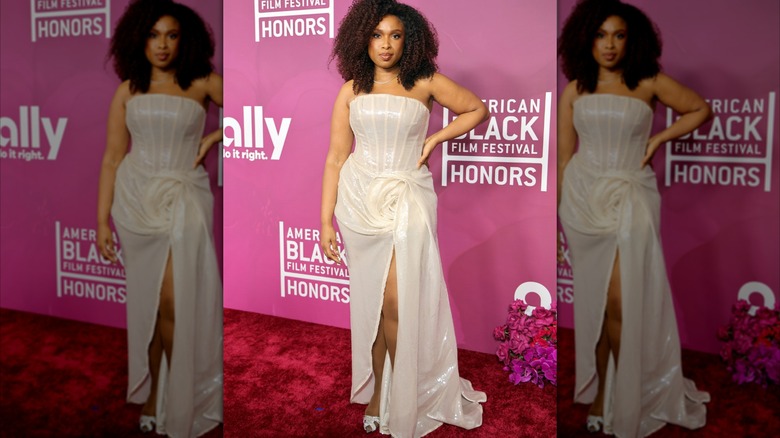 Jennifer Hudson wearing a white dress