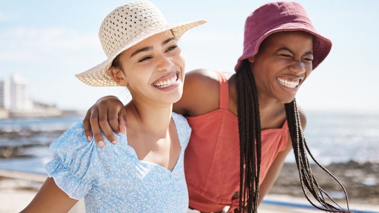 Lesbian couple at beach