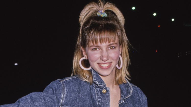 Debbie Gibson wore her signature denim jacket along with large hoop earrings and a half-up ponytail while co-hosting the 2nd Annual Nickelodeon Kids' Choice Awards in Los Angeles in 1988.