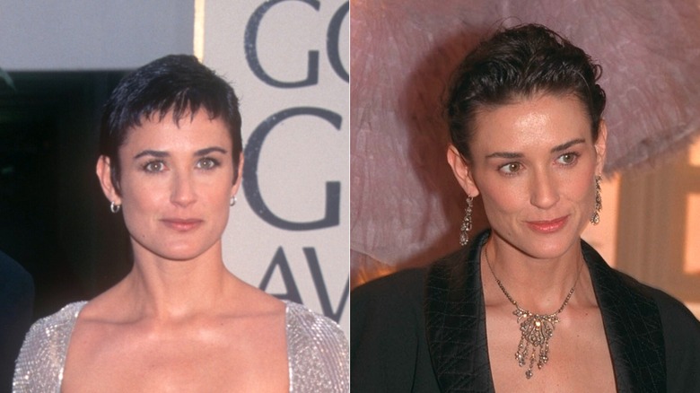 Demi Moore at the 54th annual Golden Globe Awards in Beverly Hills in January 1997 / Demi Moore at the Christian Dior Paris showroom opening in October 1997