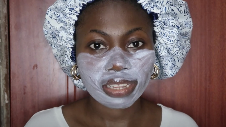 woman wearing diaper cream mask