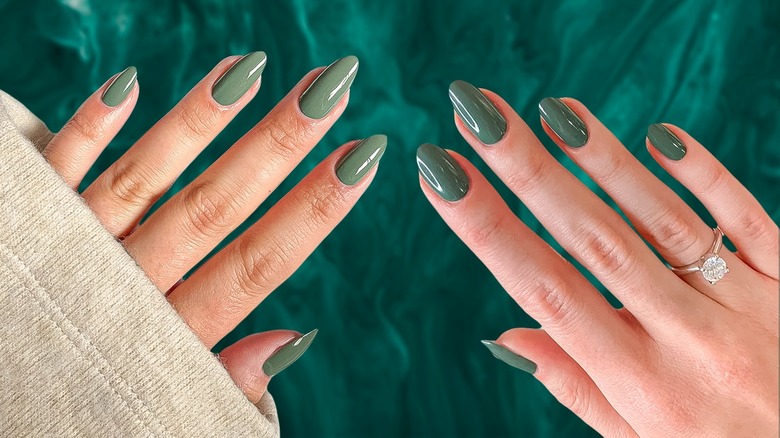 Woman wearing green nails