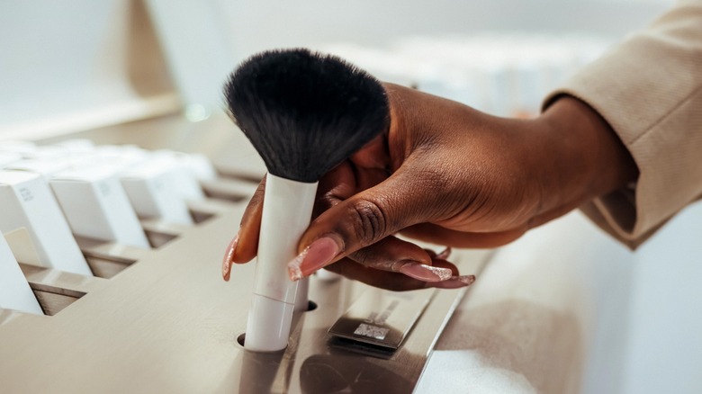 Makeup brush in store display