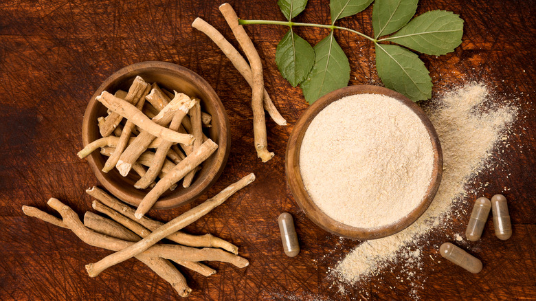 Flat lay of ashwagandha herb