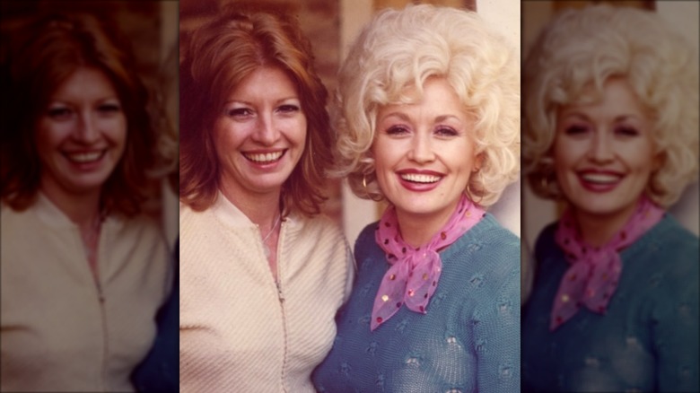 Dolly Parton (right) with Judy Ogle (left) who wears her ginger hair in a bob