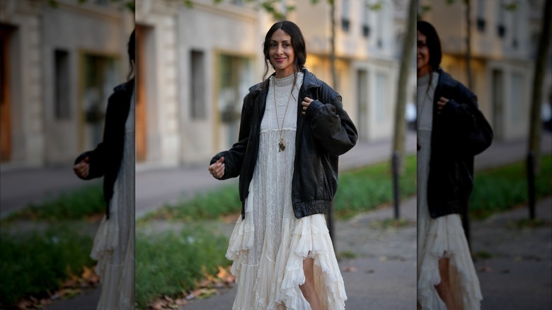 Filiz Polat wears a lacy maxi dress by Chloe