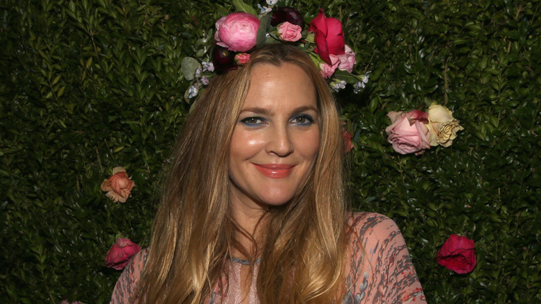 Drew Barrymore with flowers in hair