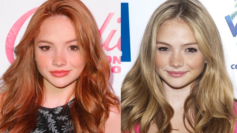 Natalie Alyn Lind with red hair on the left and blond hair on the right