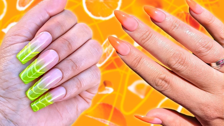 Two women rocking citrus nails
