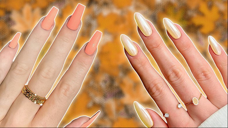 neutral nails on fall background