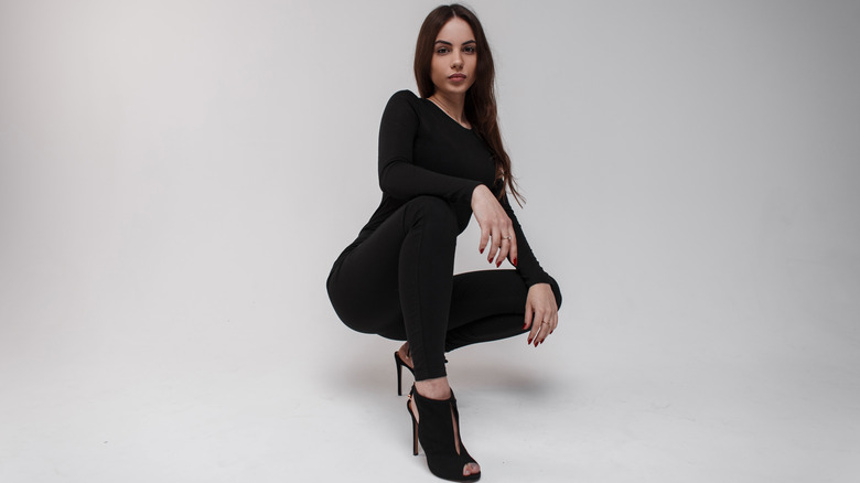 Woman wearing athleisure with heels