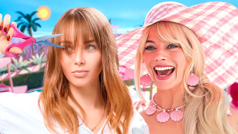 woman getting Barbie bangs