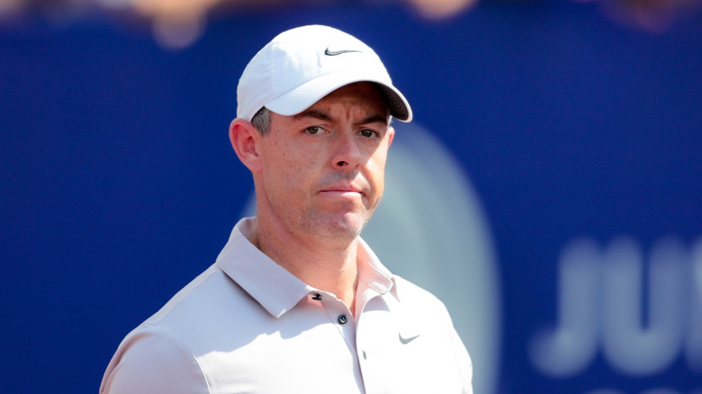 Rory McIlroy gives a stern look during a golf game
