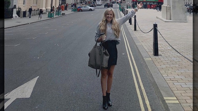 Erika Kirk stands on the street in London