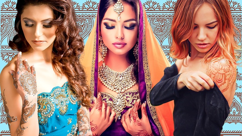 three women with henna tattoos