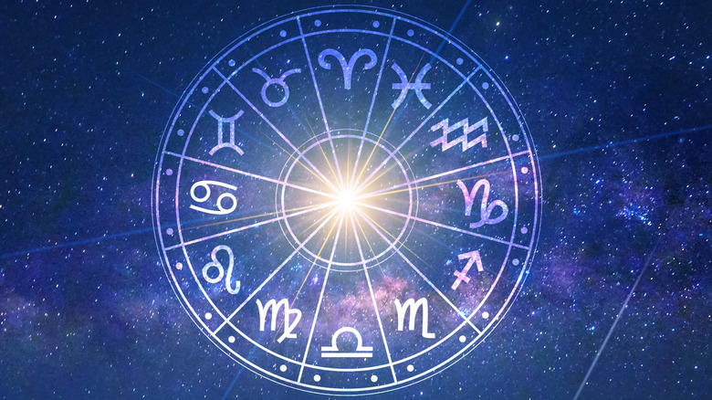 Zodiac wheel in night sky