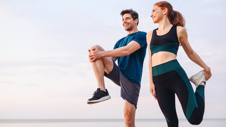 Couple exercising outside 