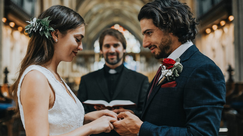 couple exchanging wedding vows 