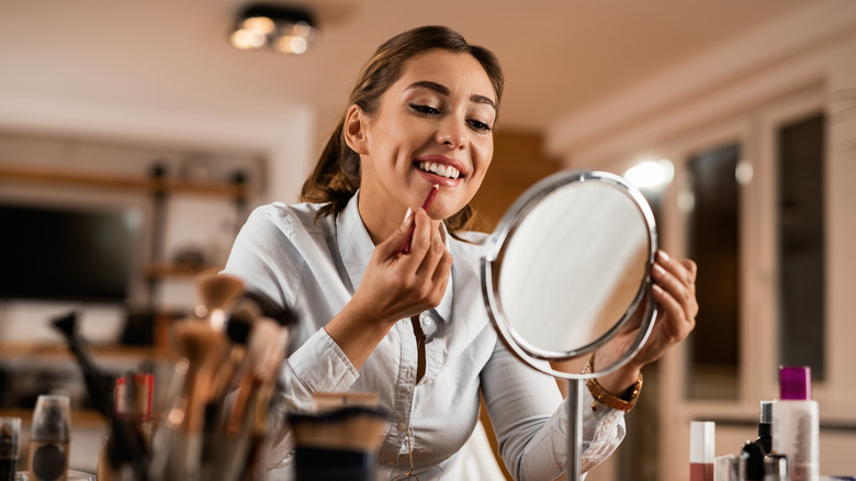 Woman wearing bold lipstick