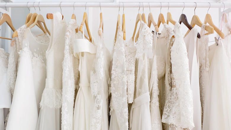 Wedding dresses on a rack