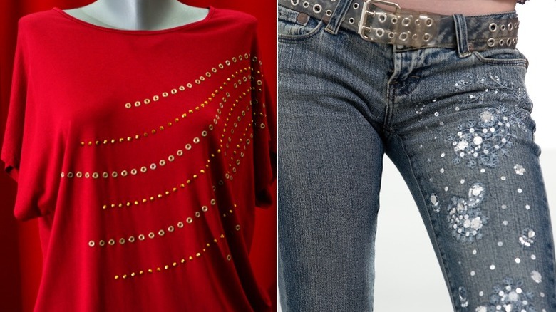A shirt and pair of jeans with bling elements
