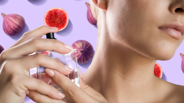 Woman spraying fig perfume