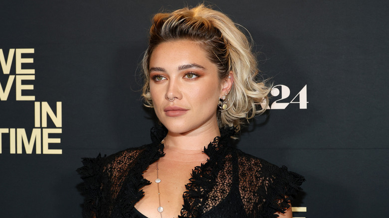 Florence Pugh wearing a half-up half-down bob