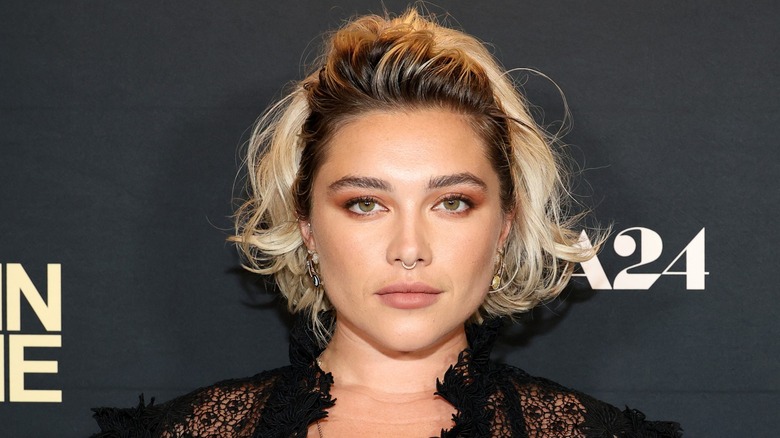 Florence Pugh wearing a half-up half-down bob