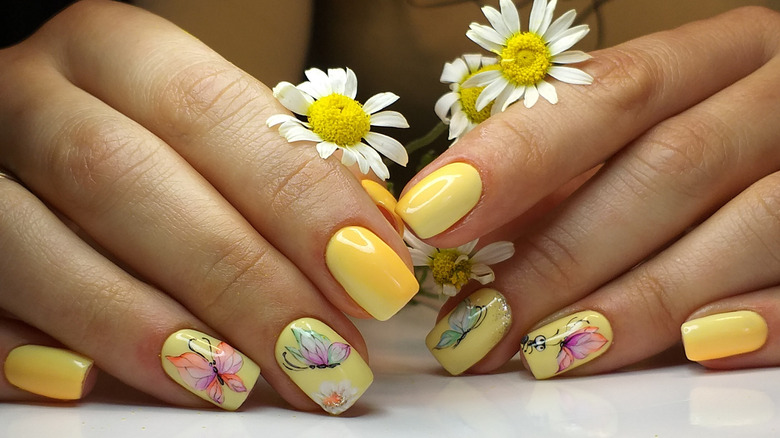 yellow butterfly nails