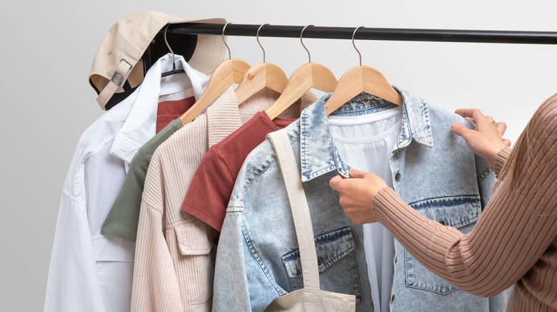 Clothes on a rack.