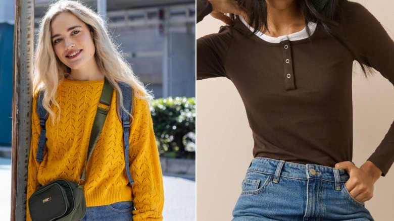 A woman wearing a mustard yellow sweater