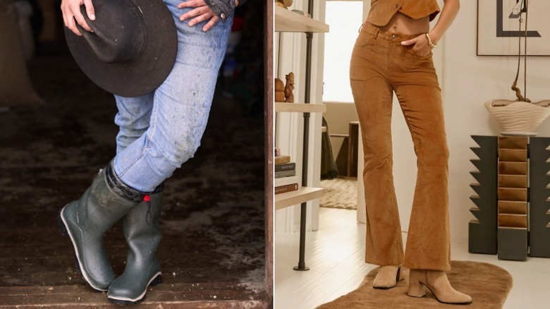 A woman wearing skinny jeans and ankle boots outside