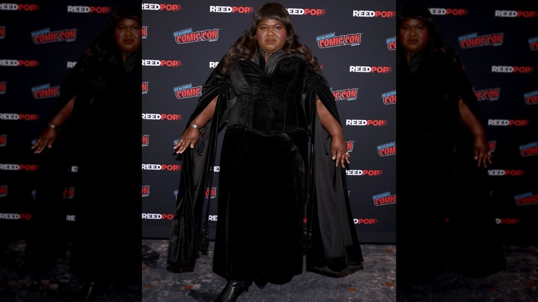 Gabourey Sidibe wearing a black velvet dress