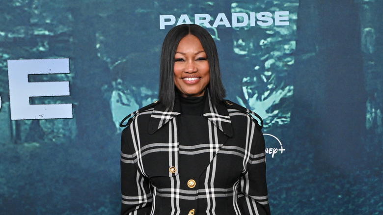 Garcelle Beauvais wearing a black checkered jacket
