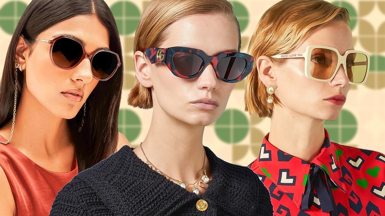Women wearing geometric sunglasses