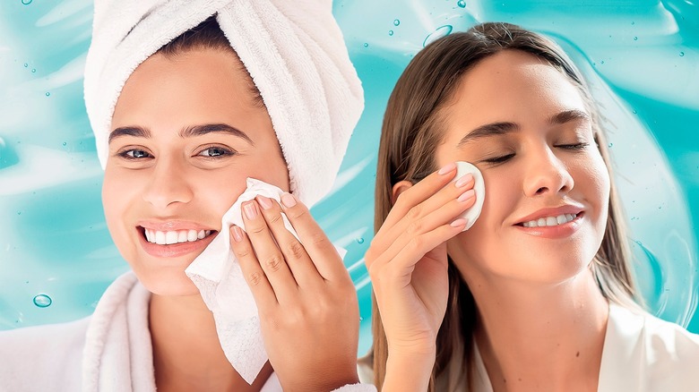 woman applying toner with cotton round