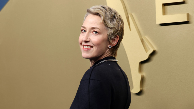 Carrie Coon with a short blond haircut in September 2026