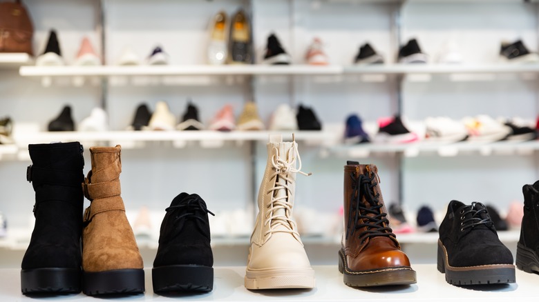 Row of shoes in store