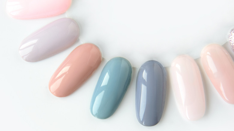 Nail polish samples in soft pastel colors