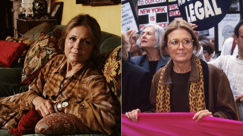 Gloria Steinem in her New York City apartment in November 1990 / Gloria Steinem at the Women's Rights rally in New York City in October 1995