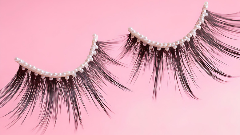 False eyelashes with pearls glued on