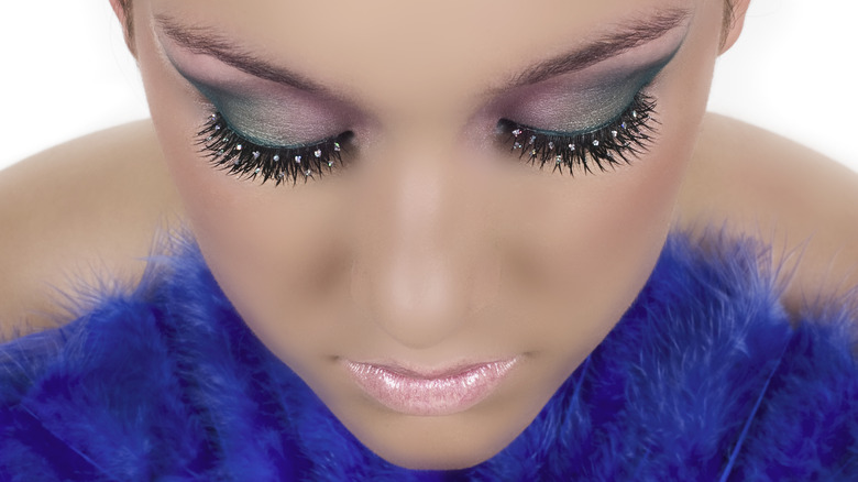 Rhinestone eyelashes makeup